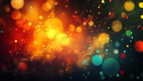 Vibrant Abstract Bokeh Lights in Warm and Cool Tones, Digital Art.