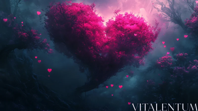 A Heart-Shaped Tree Blooms in Magenta Magic.