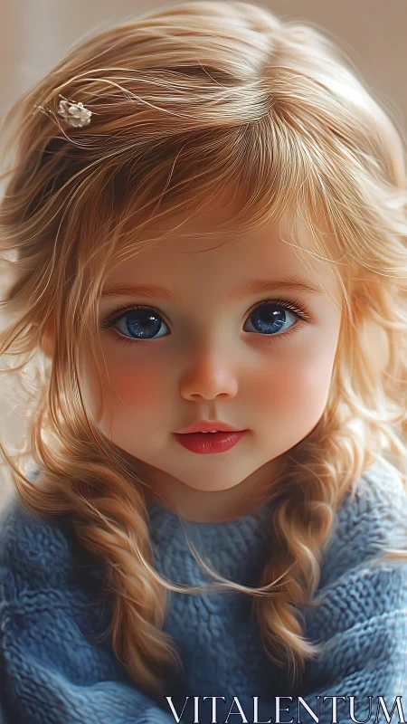 Young Girl with Golden Curls and Blue Eyes.