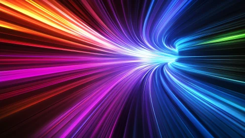 Multicolor light streak tunnel with bright central vanishing point.