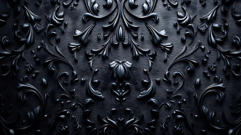 Dark baroque floral relief forms intricate metallic pattern