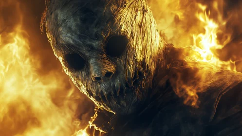 Burning scarecrow specter emerges from swirling inferno