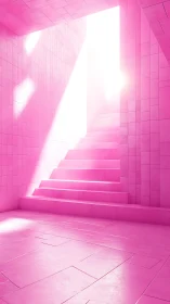 Pink Neon Stairwell with Radiant Geometric Grid Architecture