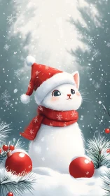 Snowy kitten in a Santa hat welcomes cozy winter magic