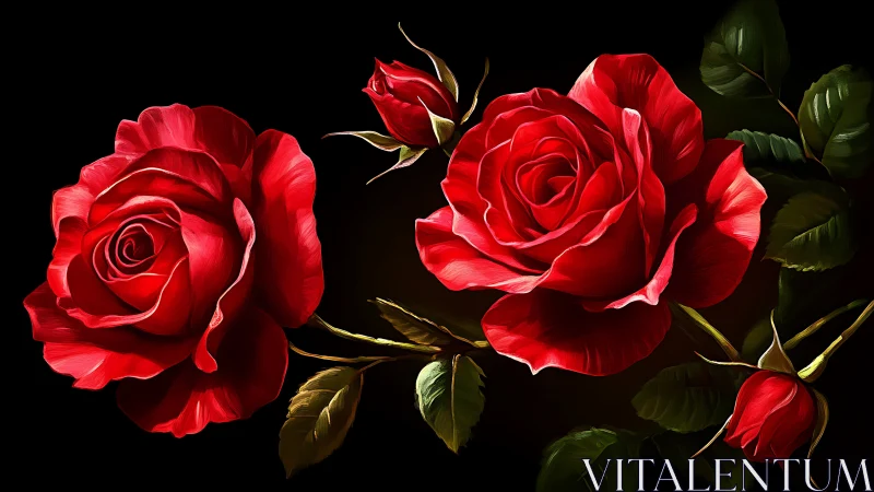 Luminous Red Roses Against Darkness.