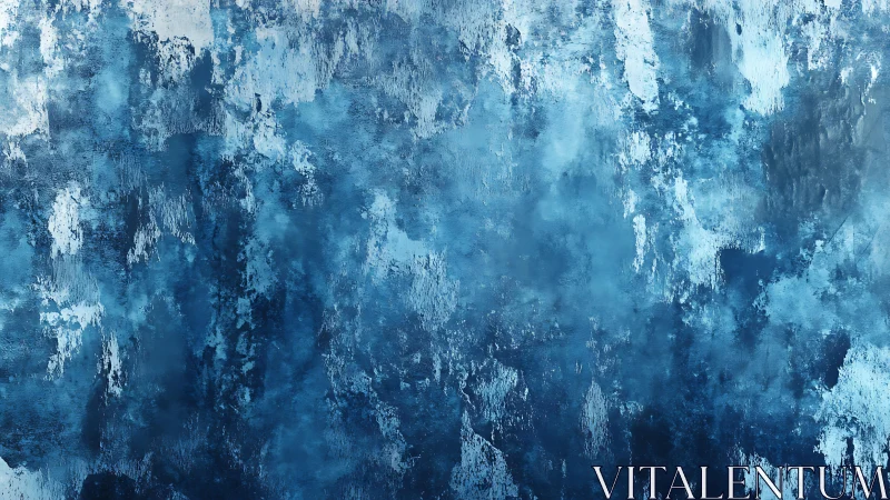 Abstract blue textured painting with cool tones and modern style.