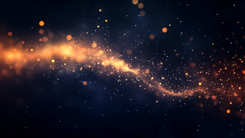 Orange light trail arcs through dark space with glowing bokeh