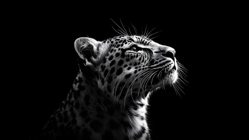 Midnight leopard in silver light, gaze carved from shadow.
