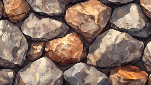 Irregular stone wall pattern with mixed warm and cool tones.