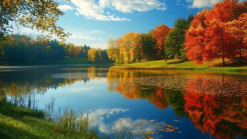 Autumn foliage glows around a calm reflective lakeside scene.