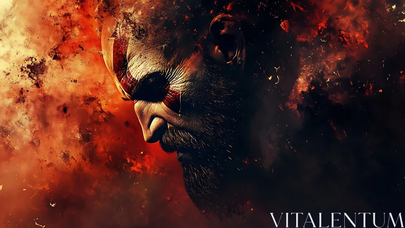 Flaming warrior profile in ember-saturated digital portrait