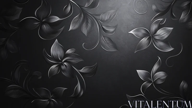 Dark surface contains embossed metallic floral ornamentation