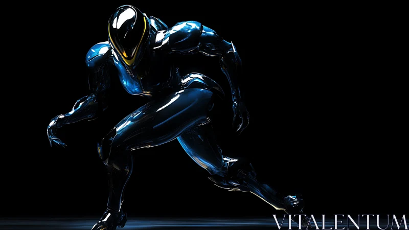 Metallic humanoid figure in dynamic, low-lit running pose.