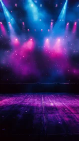 Vibrant concert stage glows in colorful lights before show