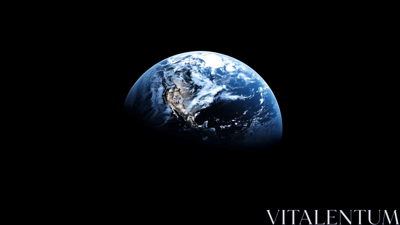 Earth half-illuminated in deep space with high-contrast rendering