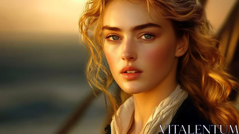 Young woman portrait shows golden hour cinematic lighting