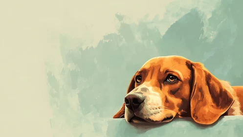 Dreamy beagle daydreams against a soft pastel sky backdrop.