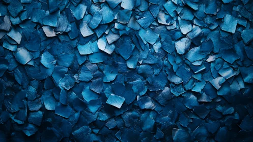 Textured blue paint shards create a bold abstract surface