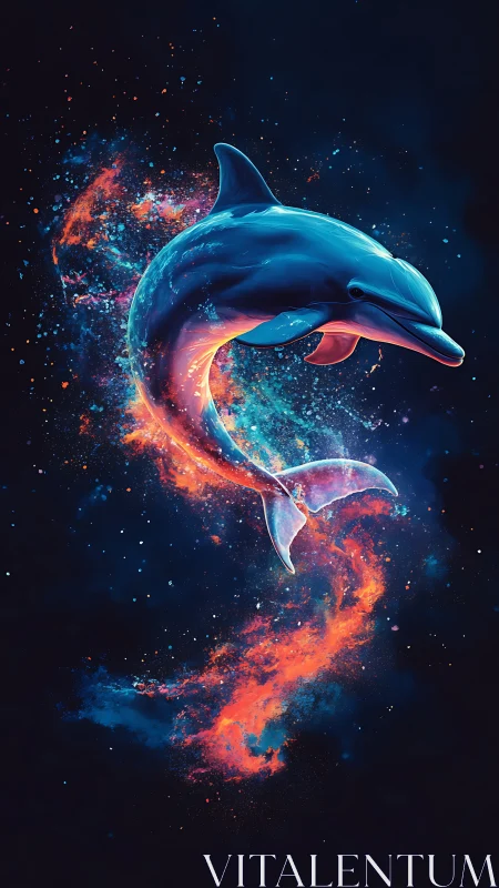 Cosmic dolphin arcs through glowing nebula currents.