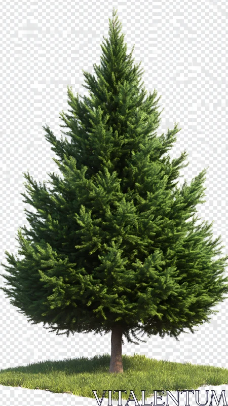 Evergreen tree standing bright on a soft summer lawn.