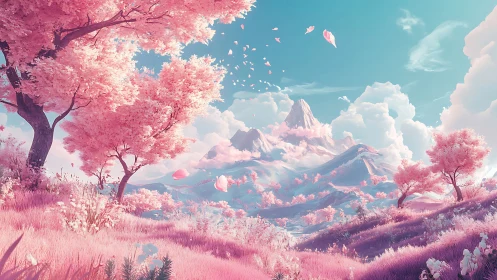 Cotton candy valley dreams beneath crystalline mountain skies.