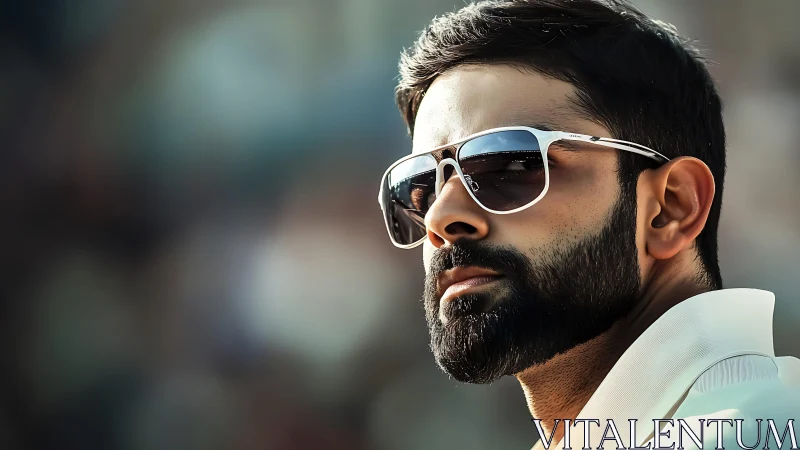 Confident bearded man in sunglasses enjoys the bright daylight