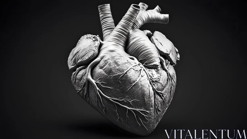 Realistic Anatomical Human Heart in Monochrome, Detailed 3D Illustration.