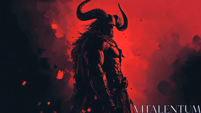Horned warrior silhouette dominates red-black high contrast field