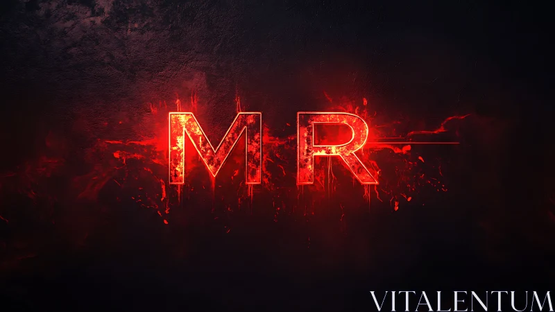 Glowing red MR letters blaze against dark textured void.