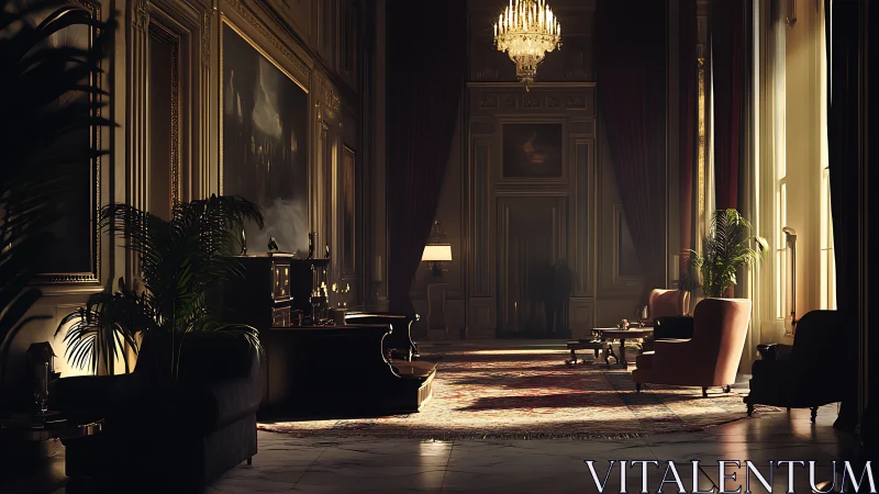 Luxurious neoclassical lounge catches warm evening light