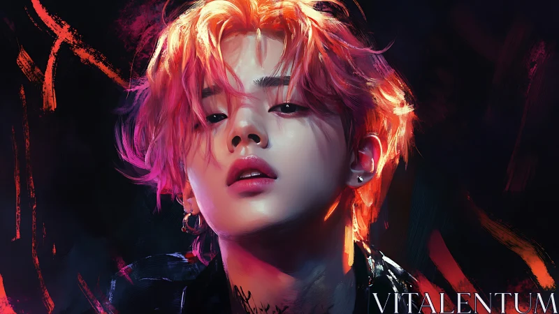 Digital painting portrait with neon chromatic brushwork focus.