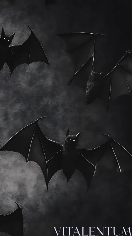 Digital painting of nocturnal bats in high-contrast chiaroscuro.
