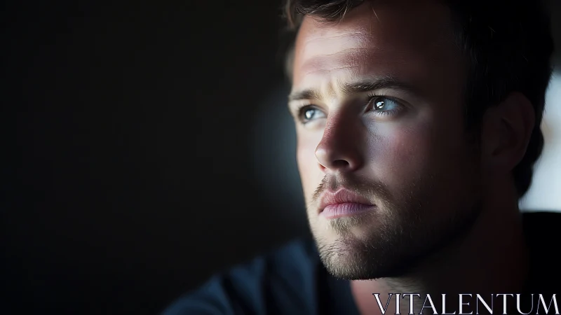 Introspective male portrait in soft window side lighting.