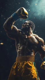 Muscular Boxer Victory Pose Glowing Particles