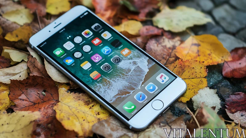 Modern iPhone Resting on Colorful Autumn Leaves