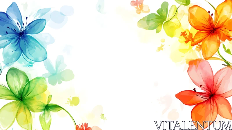 Vibrant watercolor flowers framing bright white space.