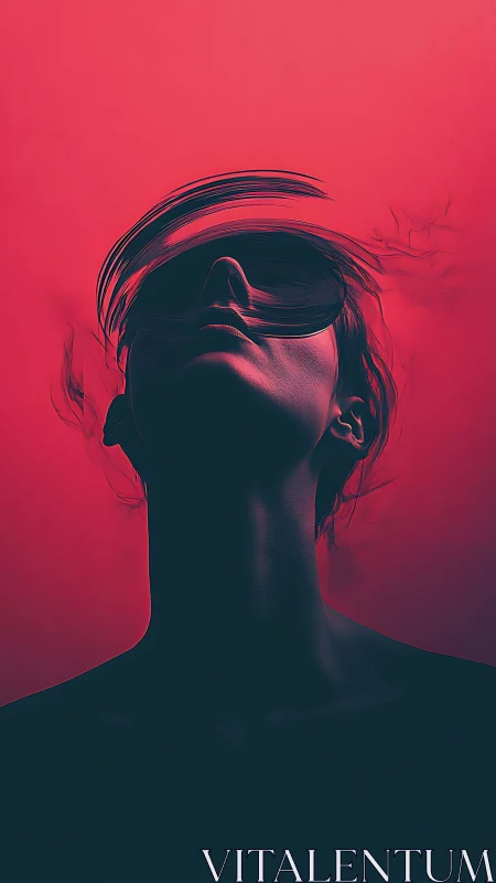 Neon eclipse portrait of a blurred dreamer in crimson hush.