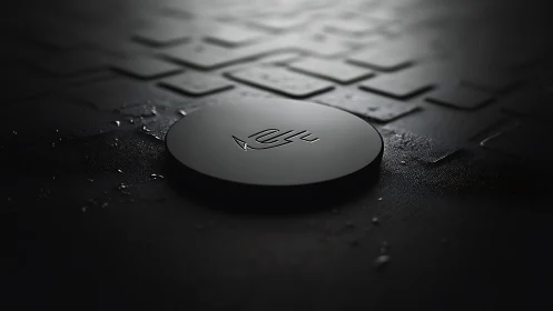 Luminous Circular Button with Delicate Engraved Icon on Textured Surface.