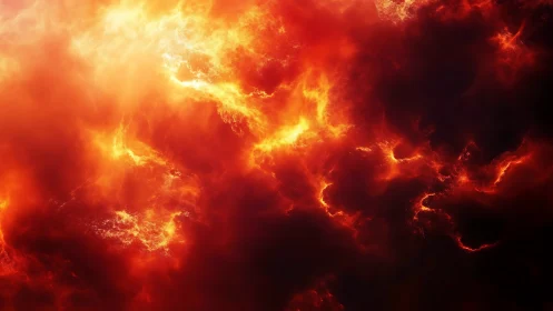 Turbulent fire and light phenomena with atmospheric discharge effects.