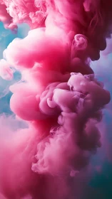 Pink pigment cloud suspended in translucent liquid column.