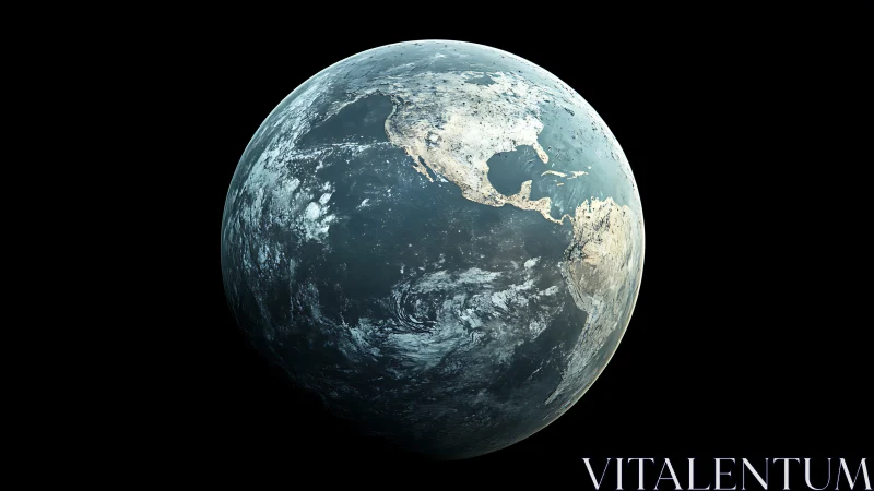 Rendered Earth globe isolates North America in deep space view