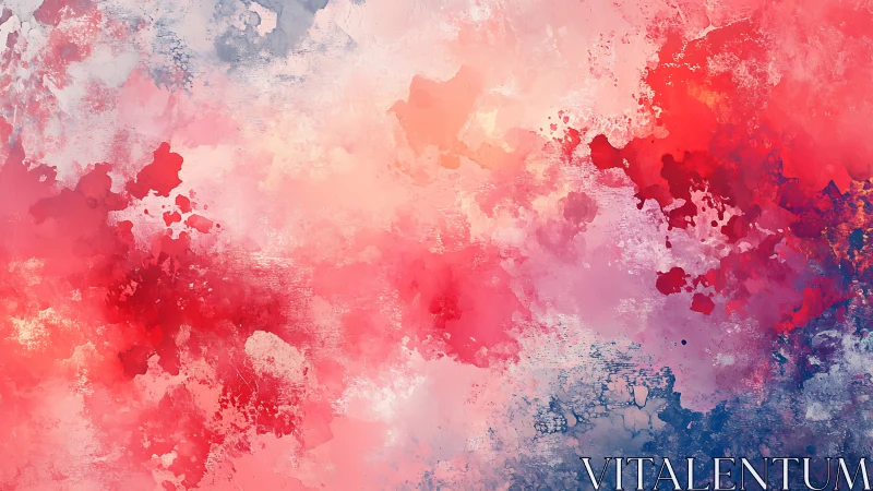 Pink and red abstract watercolor with textured splashes.
