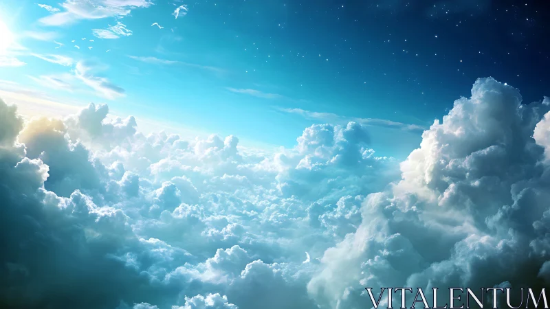 Digital painting skyscape with volumetric cumulus formations.