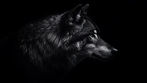 Low key lupine profile rendered with dramatic side lighting.