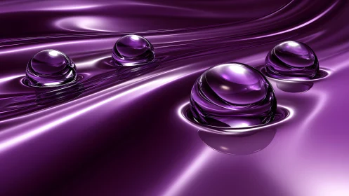 Chromed violet orbs resting on fluid reflective waves
