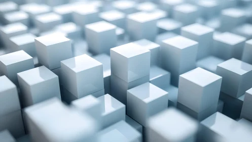 Minimalist white cubes form a futuristic geometric landscape