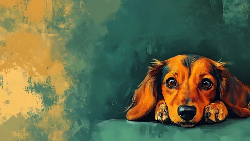 Gentle hound rests quietly against a dreamy teal backdrop