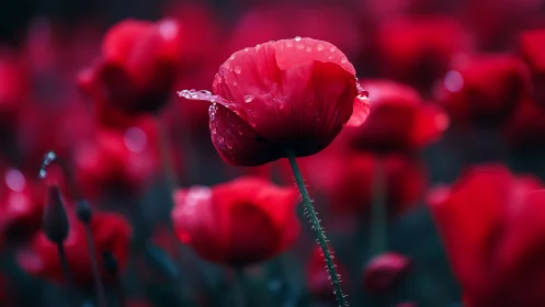 Red Poppy with Morning Dew: Shallow Depth-of-Field Macro Photography