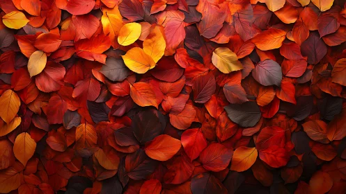 High-saturation macro study of overlapping autumn foliage leaves