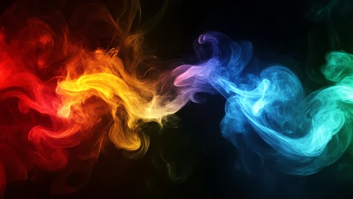 Color spectrum smoke waves on black digital abstract art.